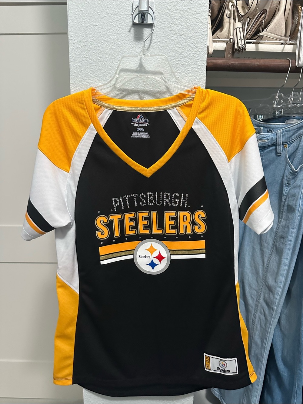 Pittsburgh Steelers Women’s' Black & Gold Short Sleeve V-Neck Top